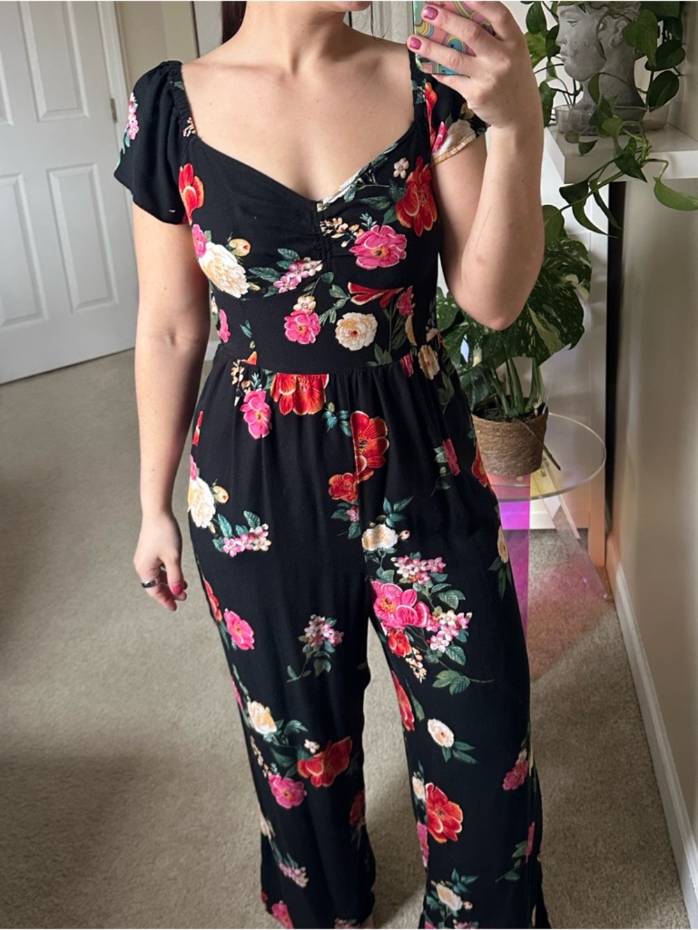 Old Navy Black Floral Wide-Leg Jumpsuit